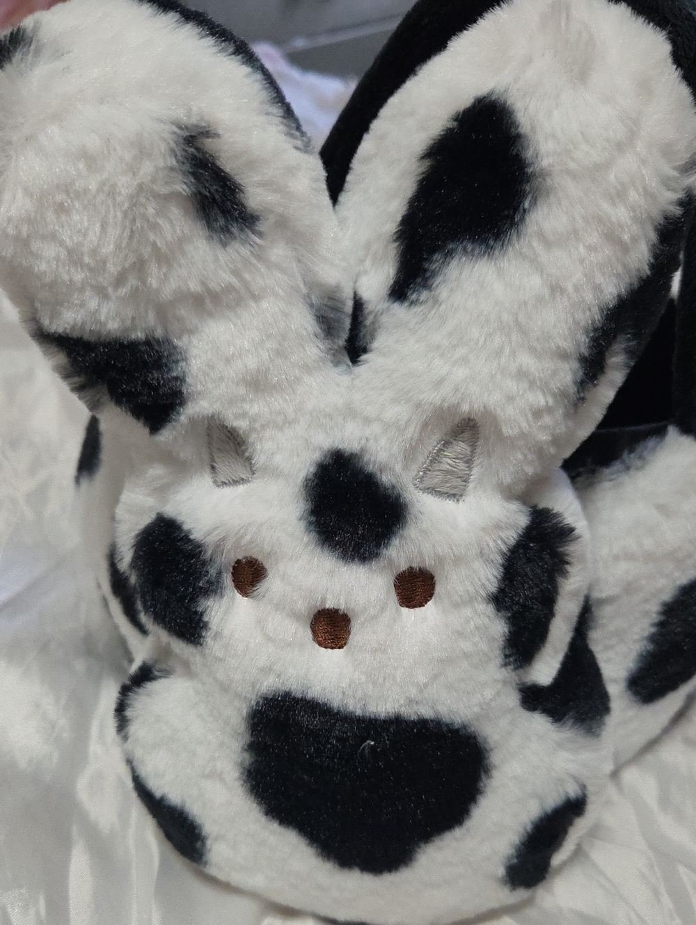 Peeps Plush Black & White Cow Print Bunny Stuffed Basket